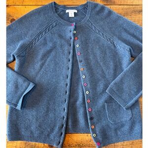 Tabitha Webb Womens Lambswool Blue Cardigan Sweater Colorful Buttons Size L
